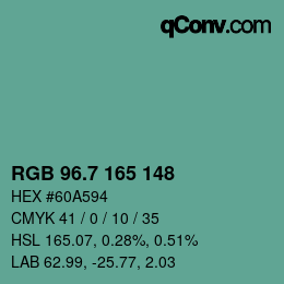 カラーコード: RGB 96.7 165 148 | qconv.com
