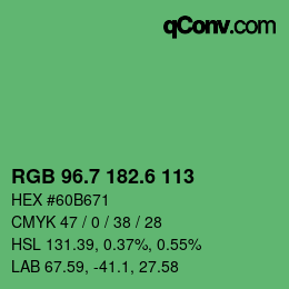 カラーコード: RGB 96.7 182.6 113 | qconv.com