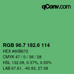 カラーコード: RGB 96.7 182.6 114 | qconv.com