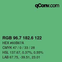 カラーコード: RGB 96.7 182.6 122 | qconv.com