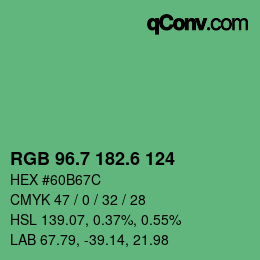 カラーコード: RGB 96.7 182.6 124 | qconv.com