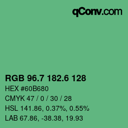 カラーコード: RGB 96.7 182.6 128 | qconv.com