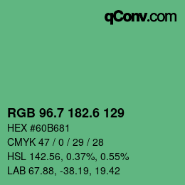 カラーコード: RGB 96.7 182.6 129 | qconv.com