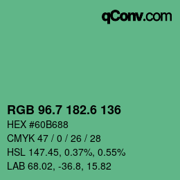 カラーコード: RGB 96.7 182.6 136 | qconv.com