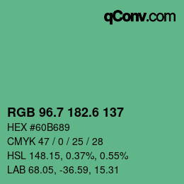 カラーコード: RGB 96.7 182.6 137 | qconv.com