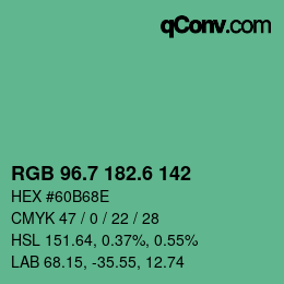 カラーコード: RGB 96.7 182.6 142 | qconv.com