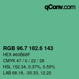 カラーコード: RGB 96.7 182.6 143 | qconv.com