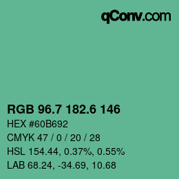 カラーコード: RGB 96.7 182.6 146 | qconv.com