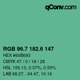カラーコード: RGB 96.7 182.6 147 | qconv.com