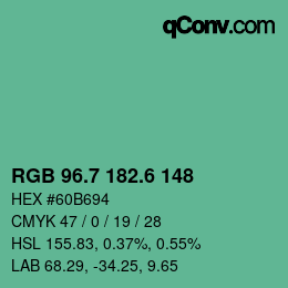 カラーコード: RGB 96.7 182.6 148 | qconv.com
