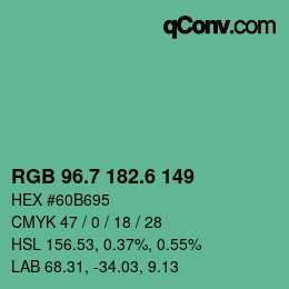 カラーコード: RGB 96.7 182.6 149 | qconv.com