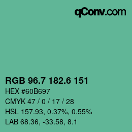 カラーコード: RGB 96.7 182.6 151 | qconv.com