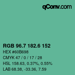 カラーコード: RGB 96.7 182.6 152 | qconv.com