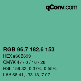 カラーコード: RGB 96.7 182.6 153 | qconv.com