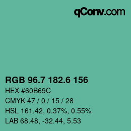カラーコード: RGB 96.7 182.6 156 | qconv.com