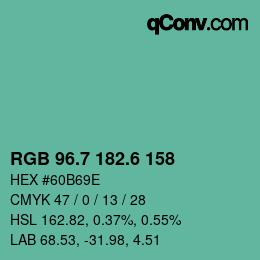 カラーコード: RGB 96.7 182.6 158 | qconv.com