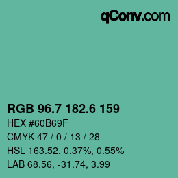 カラーコード: RGB 96.7 182.6 159 | qconv.com