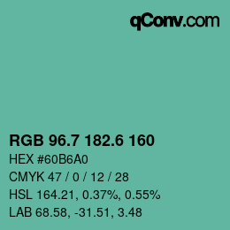 カラーコード: RGB 96.7 182.6 160 | qconv.com