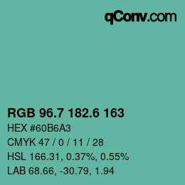 カラーコード: RGB 96.7 182.6 163 | qconv.com