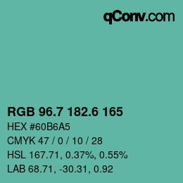 カラーコード: RGB 96.7 182.6 165 | qconv.com