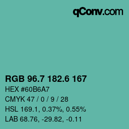 カラーコード: RGB 96.7 182.6 167 | qconv.com