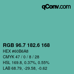 カラーコード: RGB 96.7 182.6 168 | qconv.com