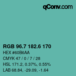カラーコード: RGB 96.7 182.6 170 | qconv.com