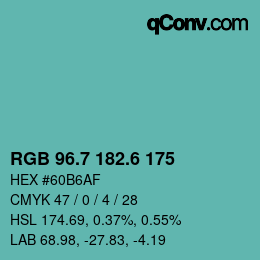 カラーコード: RGB 96.7 182.6 175 | qconv.com