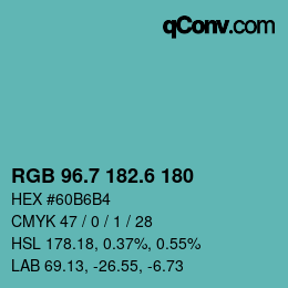 カラーコード: RGB 96.7 182.6 180 | qconv.com