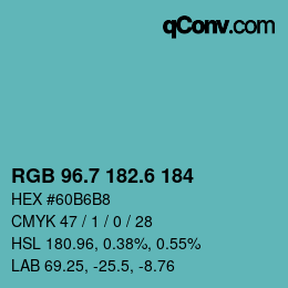 カラーコード: RGB 96.7 182.6 184 | qconv.com