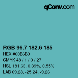 カラーコード: RGB 96.7 182.6 185 | qconv.com