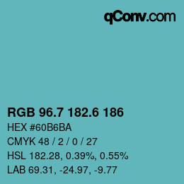 カラーコード: RGB 96.7 182.6 186 | qconv.com