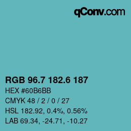 カラーコード: RGB 96.7 182.6 187 | qconv.com
