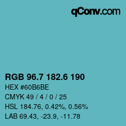 カラーコード: RGB 96.7 182.6 190 | qconv.com