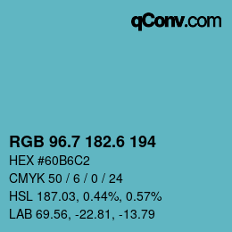 カラーコード: RGB 96.7 182.6 194 | qconv.com