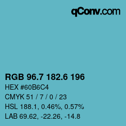 カラーコード: RGB 96.7 182.6 196 | qconv.com
