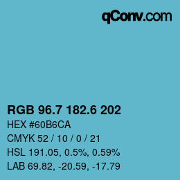 カラーコード: RGB 96.7 182.6 202 | qconv.com