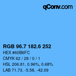 カラーコード: RGB 96.7 182.6 252 | qconv.com