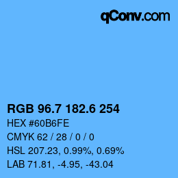 カラーコード: RGB 96.7 182.6 254 | qconv.com