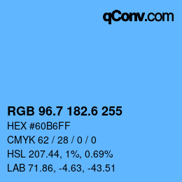 カラーコード: RGB 96.7 182.6 255 | qconv.com