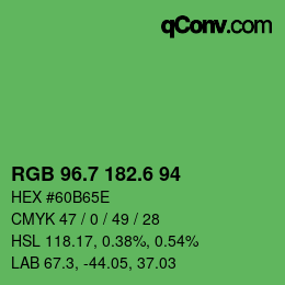 カラーコード: RGB 96.7 182.6 94 | qconv.com