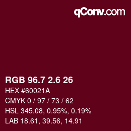 カラーコード: RGB 96.7 2.6 26 | qconv.com