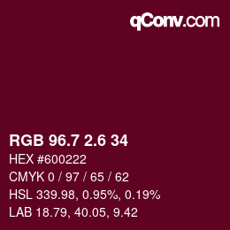 カラーコード: RGB 96.7 2.6 34 | qconv.com