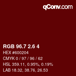 カラーコード: RGB 96.7 2.6 4 | qconv.com