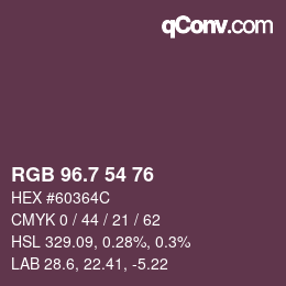 カラーコード: RGB 96.7 54 76 | qconv.com