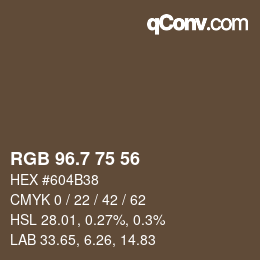 カラーコード: RGB 96.7 75 56 | qconv.com