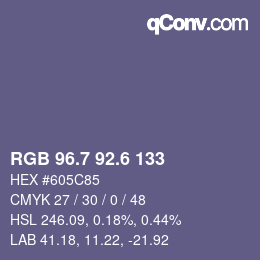カラーコード: RGB 96.7 92.6 133 | qconv.com