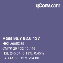 カラーコード: RGB 96.7 92.6 137 | qconv.com