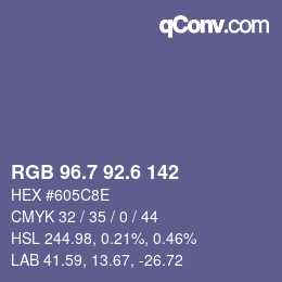 カラーコード: RGB 96.7 92.6 142 | qconv.com
