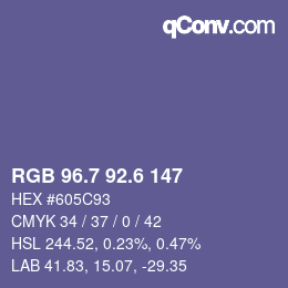カラーコード: RGB 96.7 92.6 147 | qconv.com